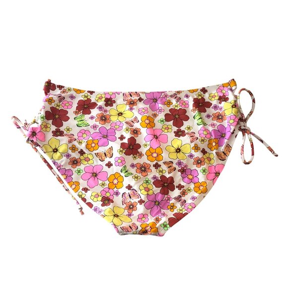 California Sunshine White High Waisted Floral Bikini Bottom Lace-Up Sides 2X - Picture 5 of 6